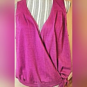 Universal Thread Women's Wrap Front Knot Blouse V neck top Pink XL